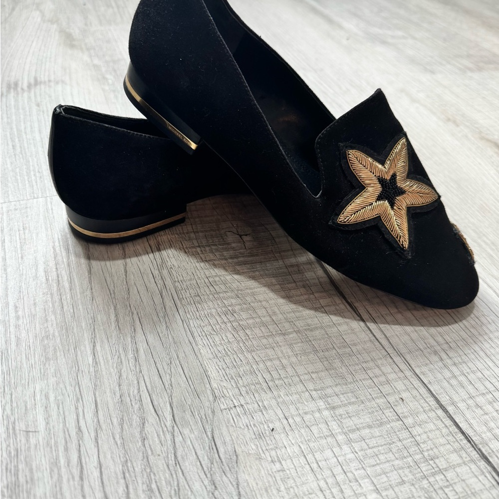 Elegant Black Loafers with Gold Star Embellishment